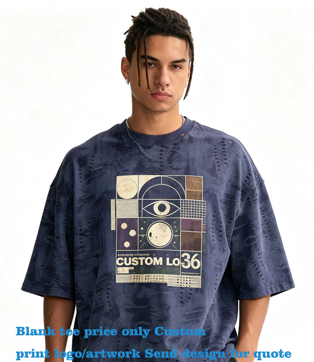 Couture Worn Out Denim Style Boxy Men's T Shirt Thick Pure Cotton Denim Texture Men's Short Sleeve Shirt Personalized Design