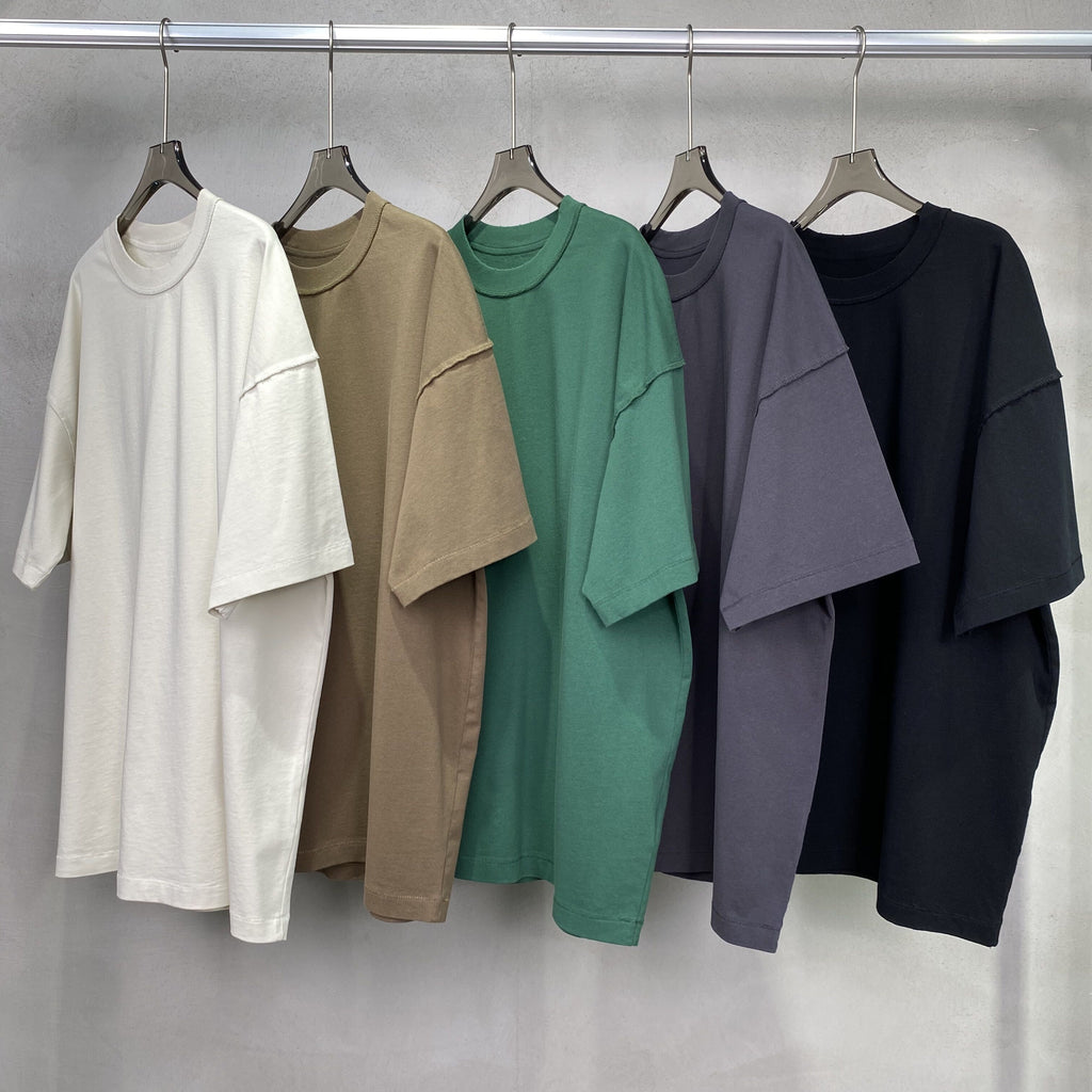 Heavy Weight Frayed Edge Washe Drop Shoulder High Quality 100% Cotton Loose Pure Color Custom Screen Puff Print Fashion T-Shirts