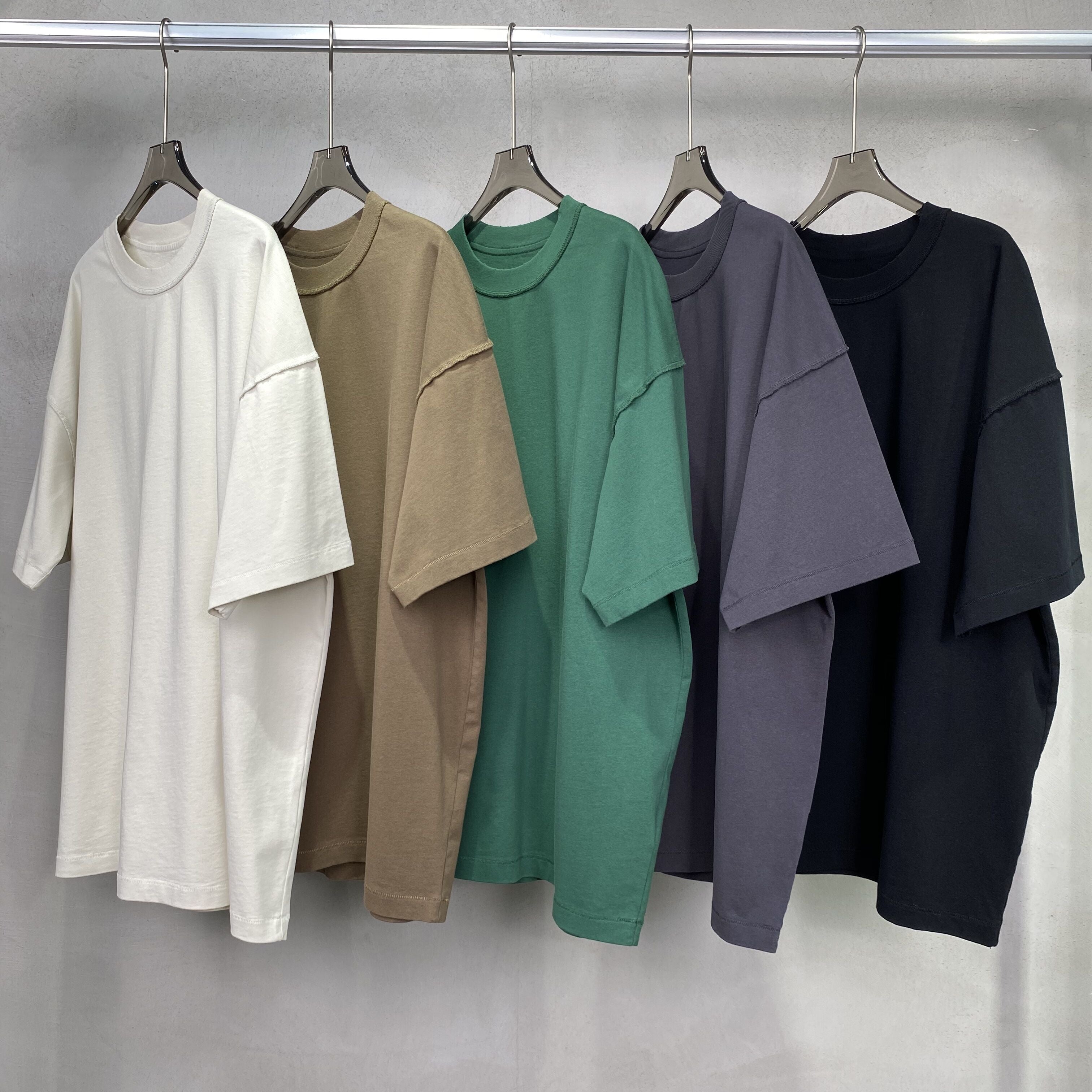 Heavy Weight Frayed Edge Washe Drop Shoulder High Quality 100% Cotton Loose Pure Color Custom Screen Puff Print Fashion T-Shirts