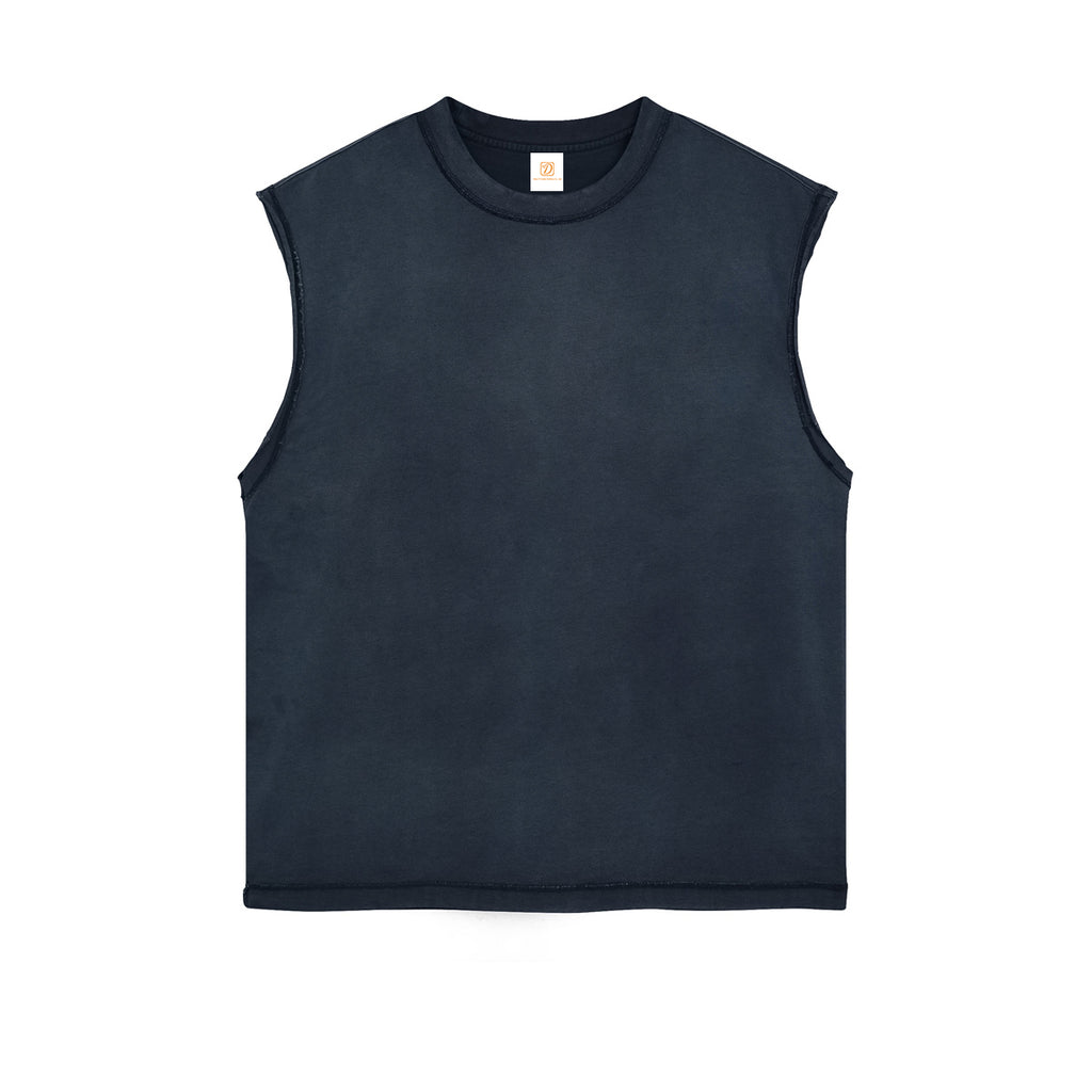 Custom Tshirts Wax Printing High Quality Blank Vintage Embroidery logo Washed Wholesale Streetwear Design Sleeveless T-shirts