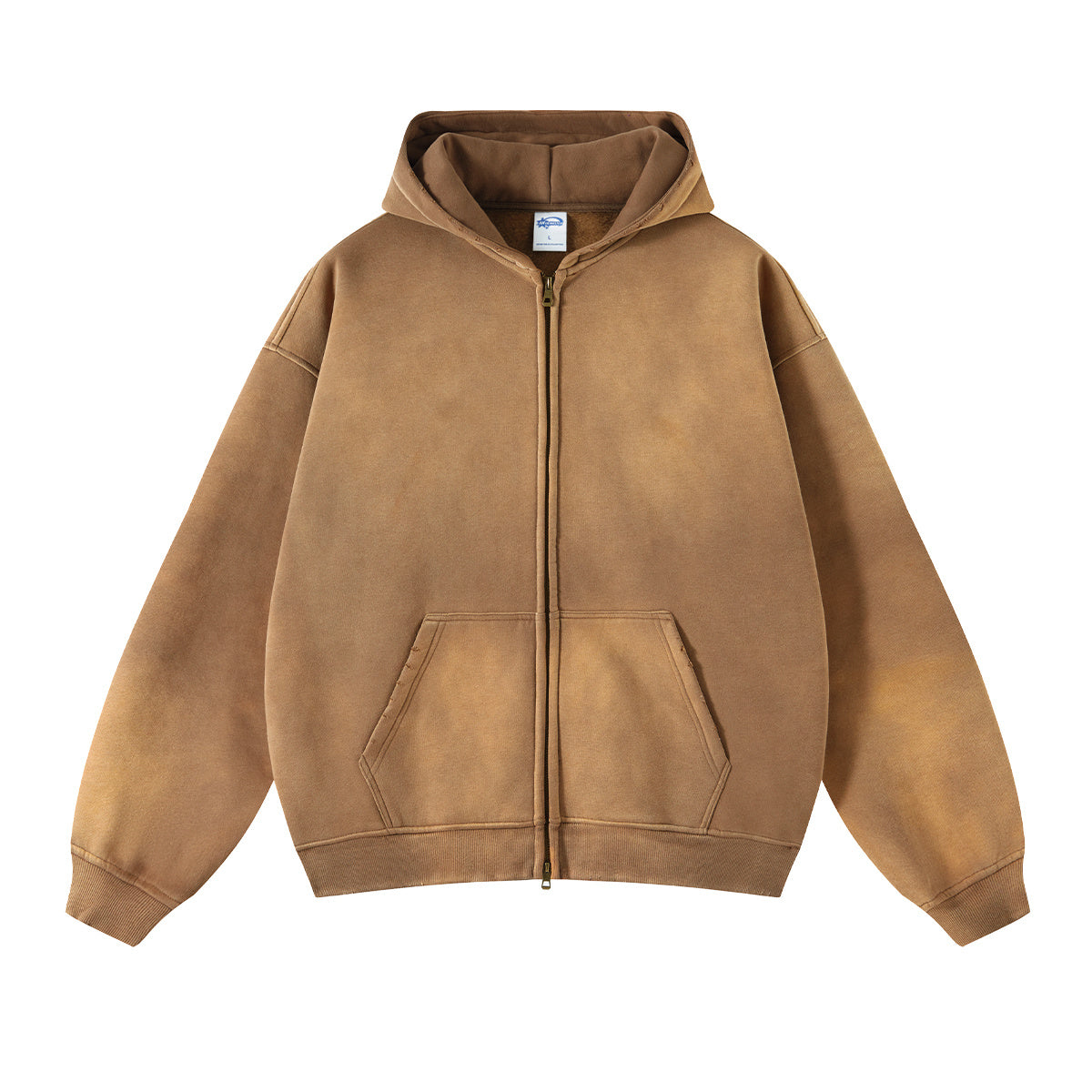 Custom logo Hoodies High Quality Vintage Waxing Printing Full Zip Streetwear Fashion Drop Shoulder Hoodies Set Bulk Wholesale