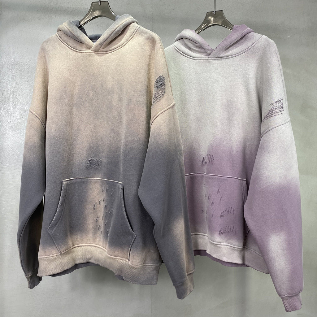 Wholesale Vintage Pullover High Quality Hoodies Men Streetwear Spary-Dye Washed Drop Shoulder Knitted Heavyweight Hoodie
