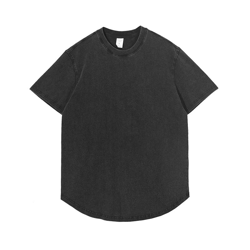 Customized t Shirts 8-color Hem Curved Dyeing Distressed Washed T-shirt American Vintage Style Fashion Simples 100% Cotton