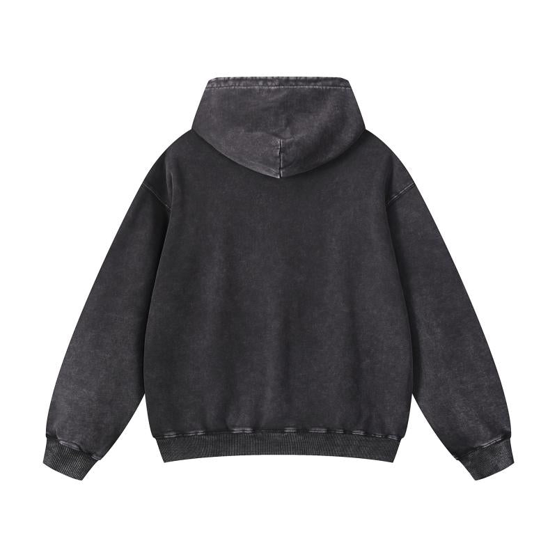 American Style Fashion Hoodies 100% Cotton Pure Cotton Heavyweight Washed Water Washed Snowflake Wax Printed Pullover Shirt