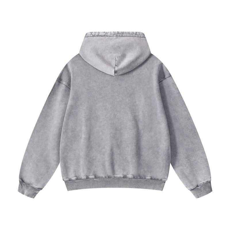 American Style Fashion Hoodies 100% Cotton Pure Cotton Heavyweight Washed Water Washed Snowflake Wax Printed Pullover Shirt