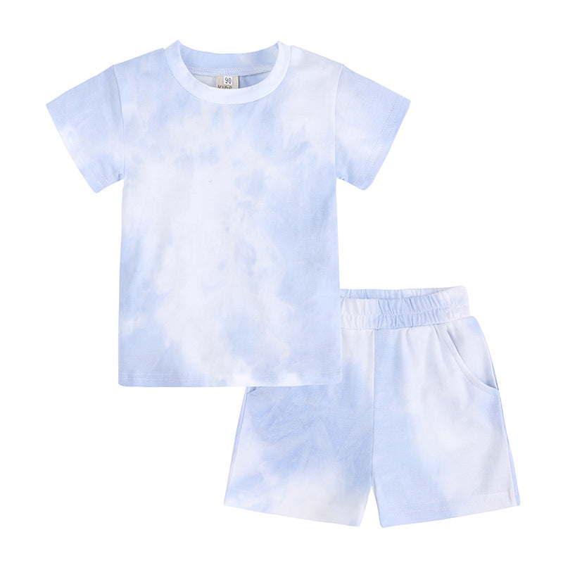Custom logo Tshirt and Shorts Streetwear Tie Dye Multi Color Fashion New Design High Quality Blank Children's T-shirt Suit