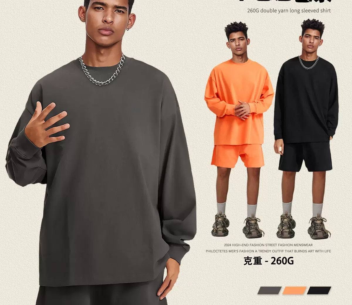 Heavyweight Tshirts Boxy Streetwear Loose High Quality Cotton Long Sleeve Custom Puff Printing Wholesale Men's T-shirts