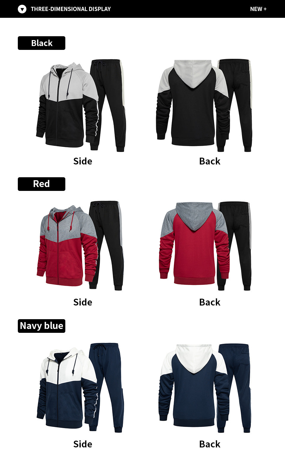 Sweatpants and Hoodie Set High Quality Polyester Custom Zip up Color Clashing Screen Printed Hoodies Men Streetwear