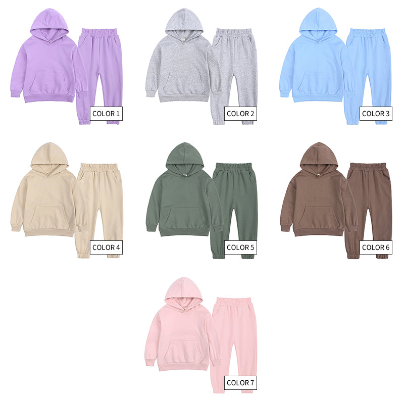 Customized Blanks Sweatpants and Hoodie Set High Quality Pure Color Drop Shoulder Streetwear Sport Heavyweight Children's Hoodie