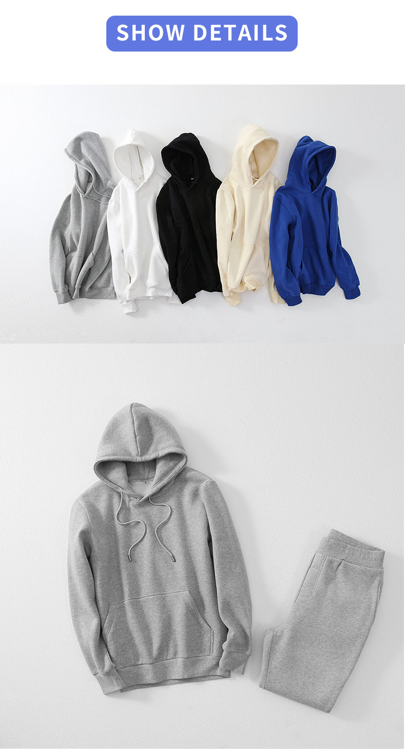 Manufacturer Hoodies Sweatpants and Hoodie Set High Quality Streetwear Blank Pure Color Custom Puff Printing Heavyweight Hoodie