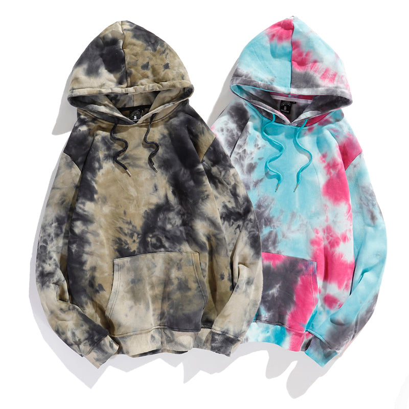Manufacturer Hoodies 100% Cotton Custom logo Tie Dye Fleece Pullover Streetwear High Quality Drop Shoulder Fashion Thick Hoodie