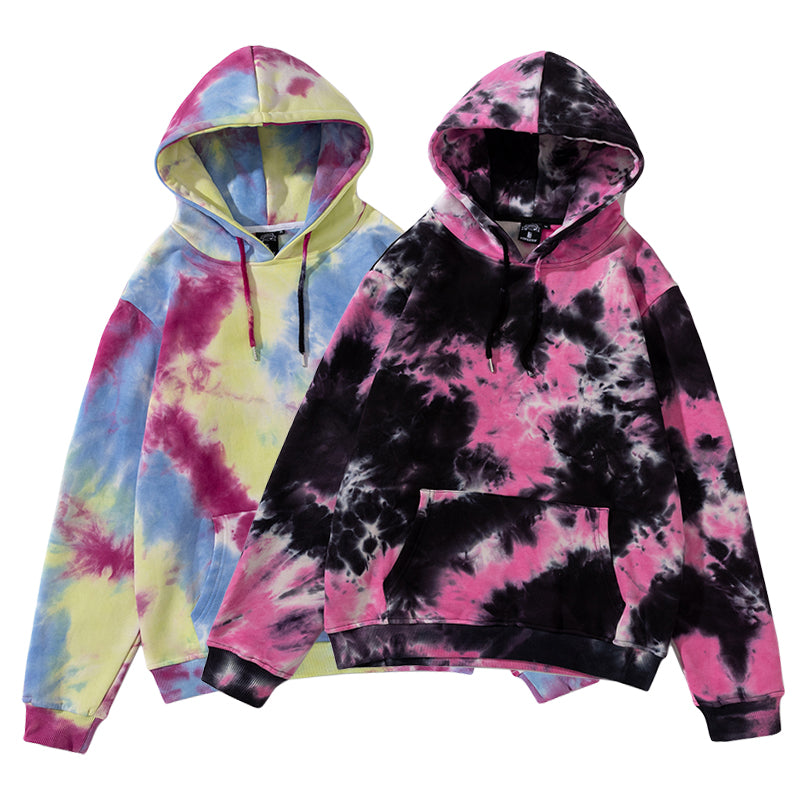 Manufacturer Hoodies 100% Cotton Custom logo Tie Dye Fleece Pullover Streetwear High Quality Drop Shoulder Fashion Thick Hoodie