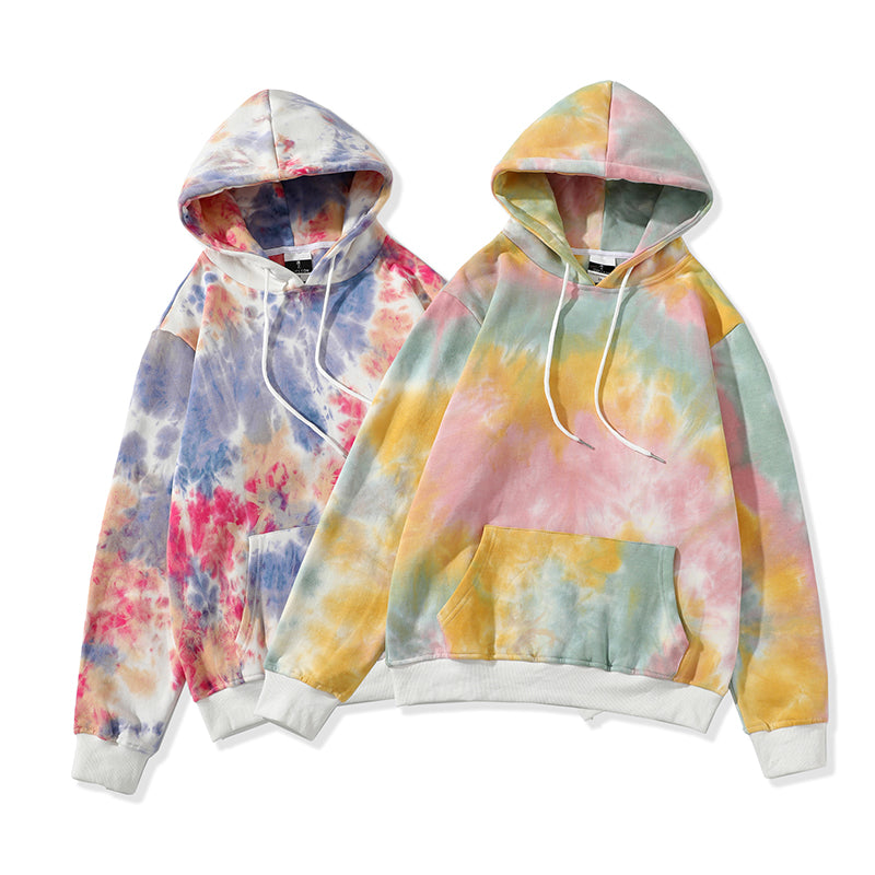 Manufacturer Hoodies 100% Cotton Custom logo Tie Dye Fleece Pullover Streetwear High Quality Drop Shoulder Fashion Thick Hoodie