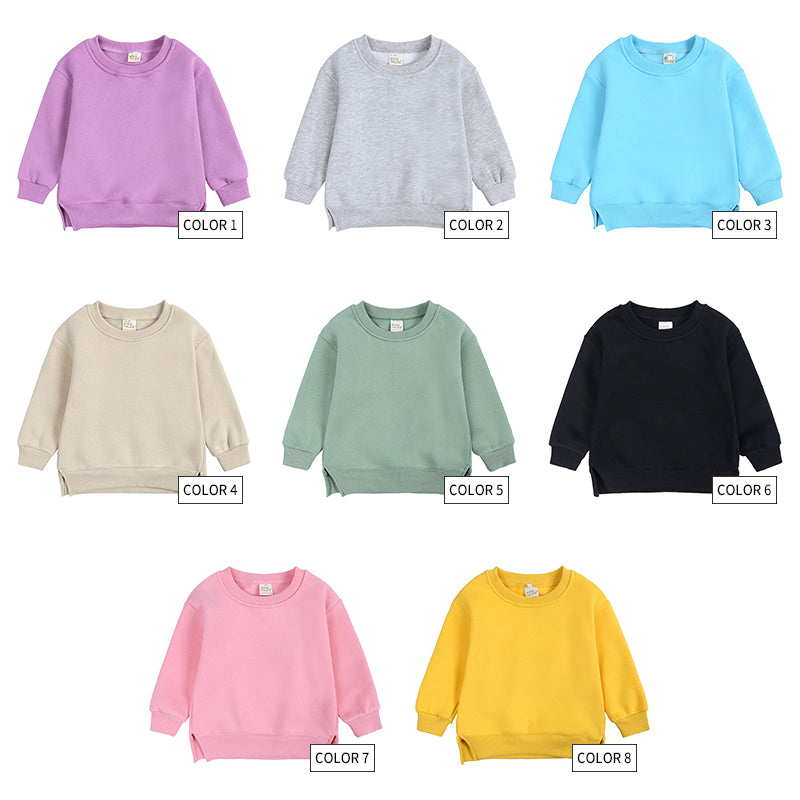 High Quality Baby Pure Color Fleece Round Neck Hoodie Coat Heavyweight Blank Pullover Sublimation Screen Printed Winter Hoodie