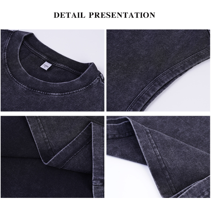 240G Heavyweight Blank 100% Cotton Custom Print Vintage Loose Sleeveless Custom Acid Wash High Quality Black Distressed Tshirt