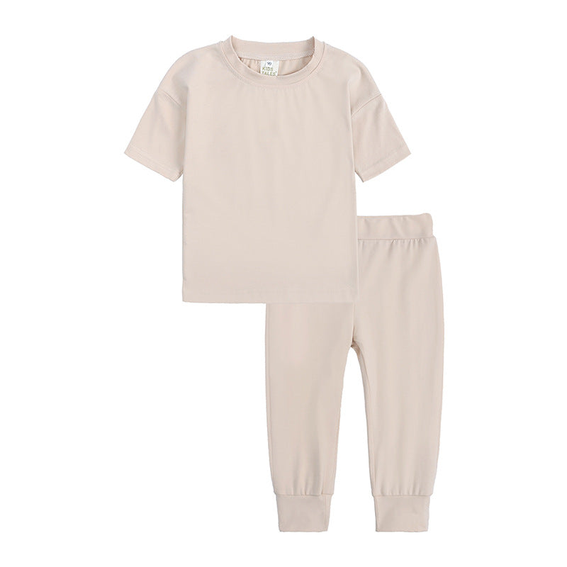 Suit Tshirt 100 Cotton Blanc 7 Color Children Two Piece Short Sleeved T Shirt and Pants Multiple Processes to Choose From Suit