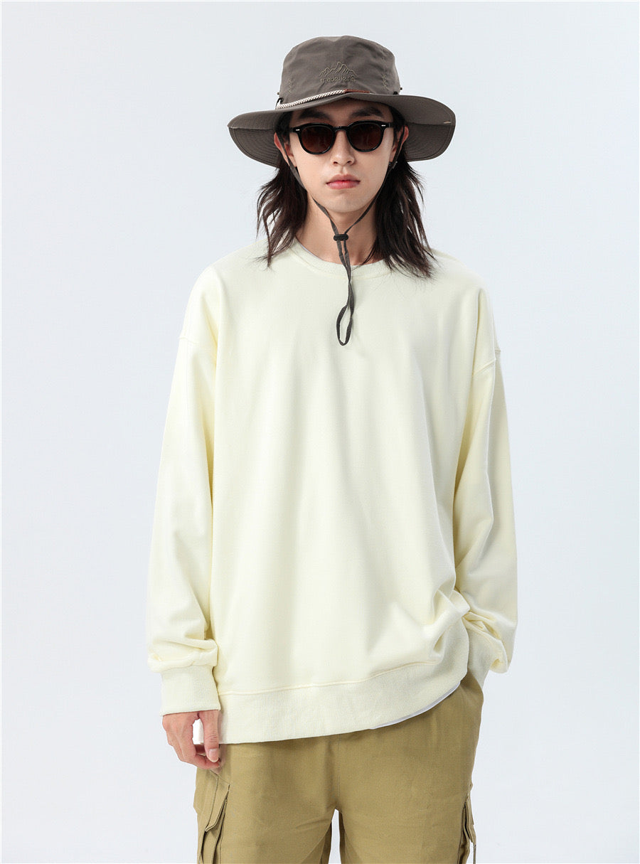 Oem Brand High Quality Men's Pure Cotton French Terry Round Neck Simples Sweatshirt Drop Shoulder 360g Hoodie Winter Style