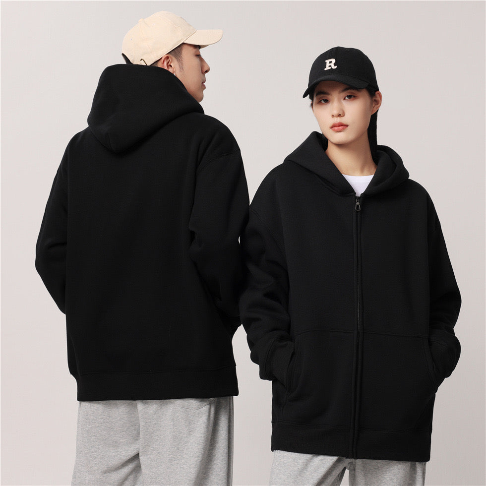 Custom 500g 100% Cotton Unisex Zipper Hoodie of Heavyweight Hoodi Faux Lamb Fur Zipper up Hooded Sweatshirt Winter Collection
