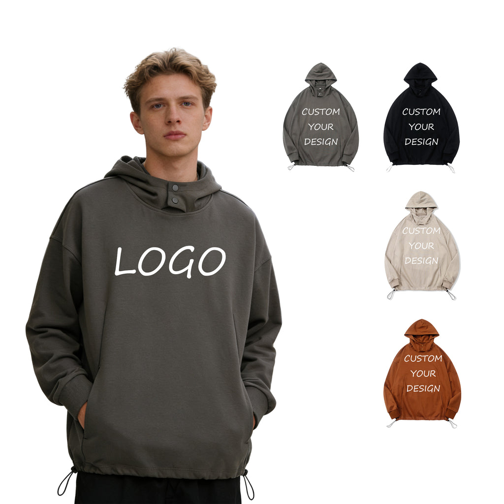 Oversized Streetwear Sublimation High Quality Windproof Hooded Sweatshirt with Side Pockets and Drawstring Hem