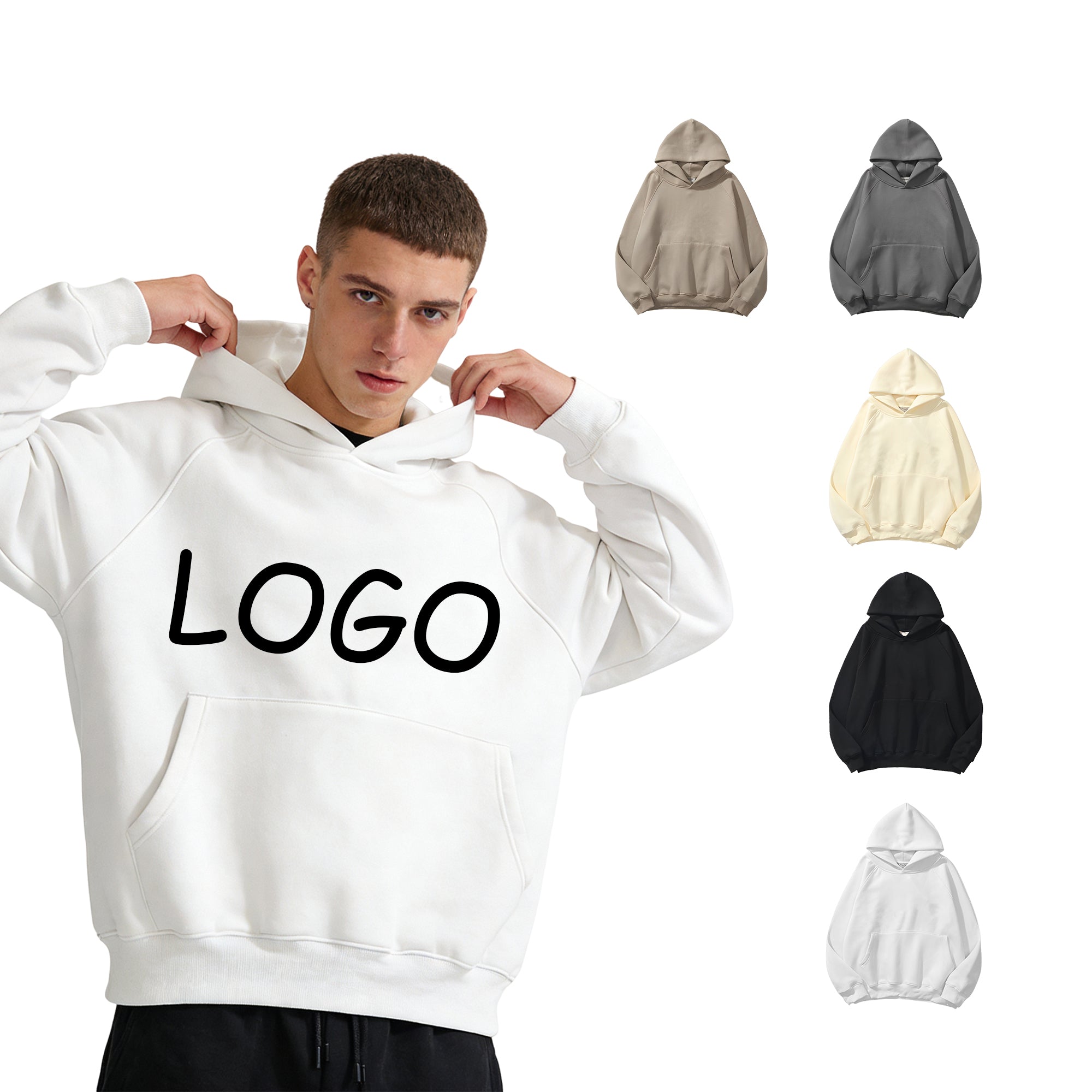 Wholesale 100% Polyester Wireless Drop Shoulder Pure Color Heavyweight Streetwear Hoodies Unisex High Quality