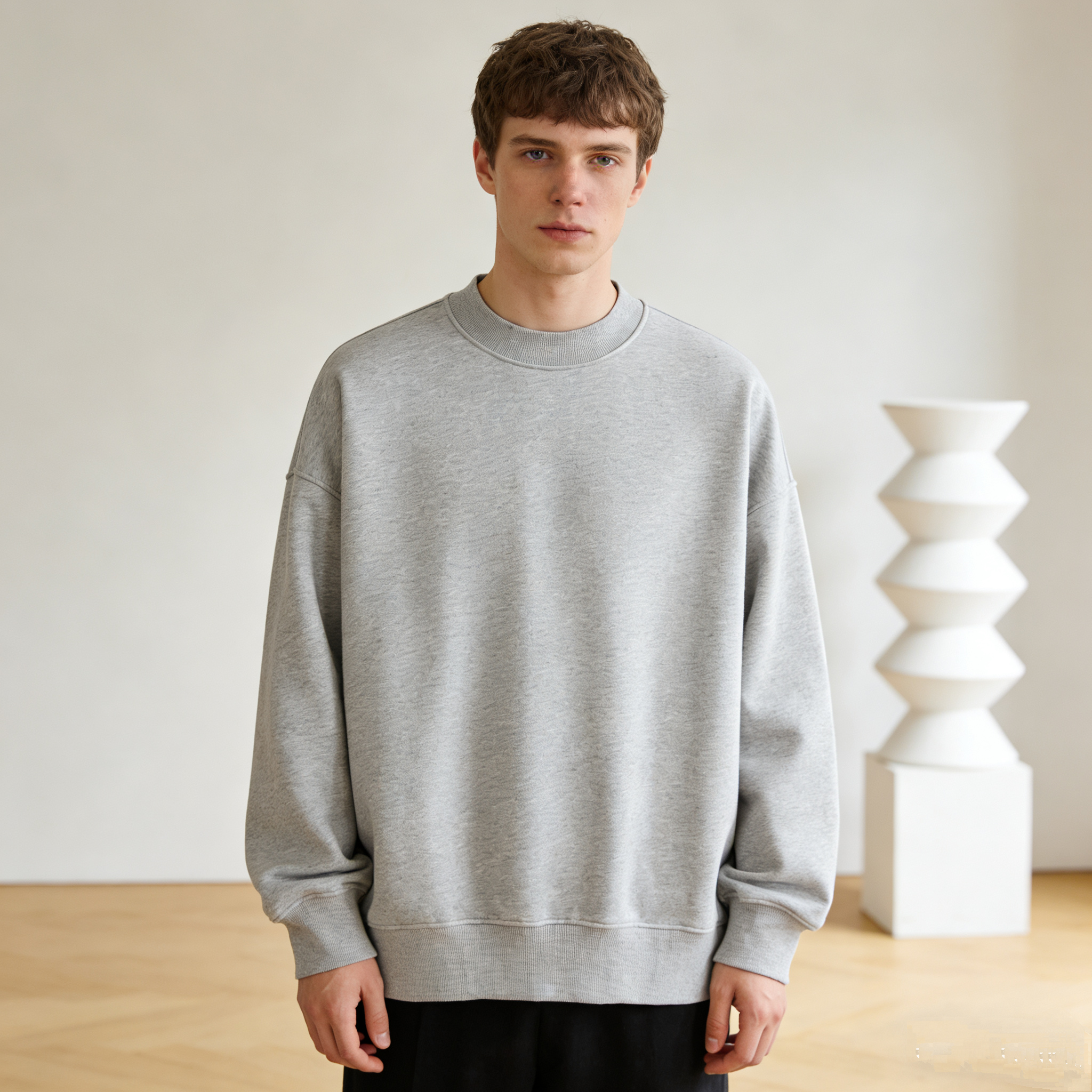 Wholesale Price Crewneck Pure Color Streetwear Fleece Unisex High Quality Custom Puff Printing Drop Shoulder Hoodie