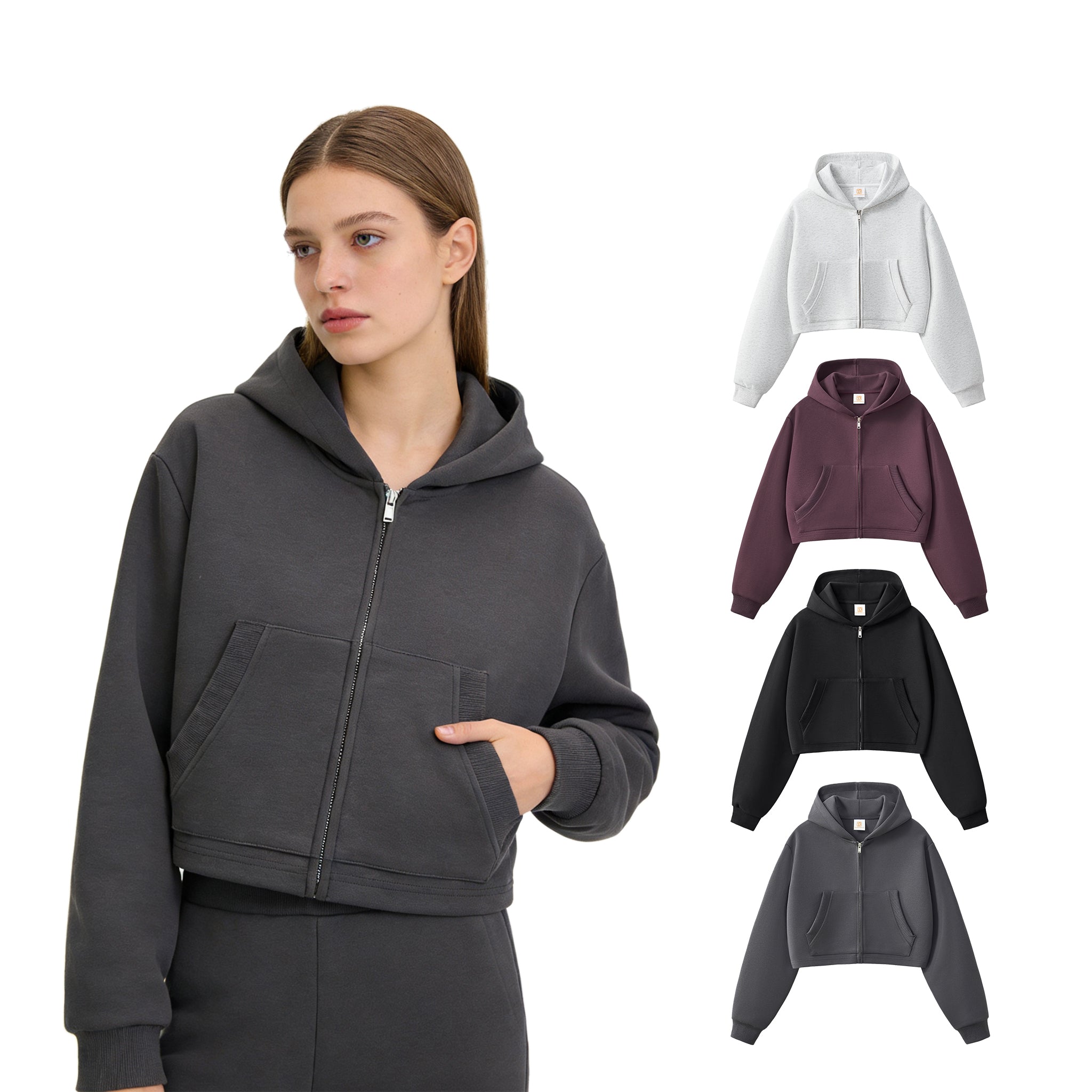 Sport High Quality Custom Blank Distressed Zip up Boxy Heavyweight Puff Print Fashion Streetwear Cropped Hoodie Woman