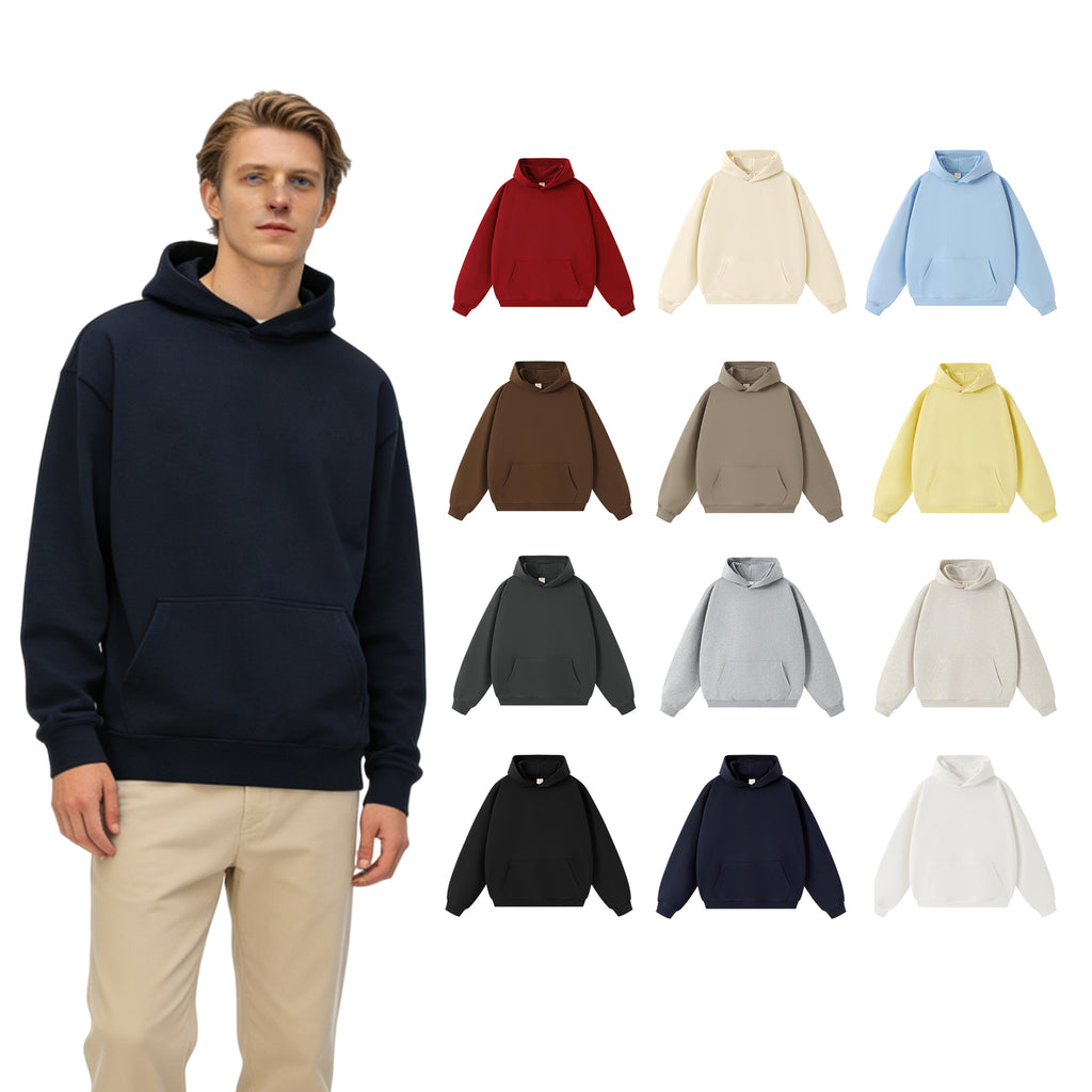 Fleece Pullover Heavyweight Pure Color Streetwear High Quality Custom Puff Print Blank Wholesale Fashion Hoodies for Men
