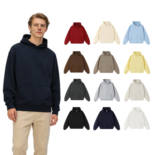 Fleece Pullover Heavyweight Pure Color Streetwear High Quality Custom Puff Print Blank Wholesale Fashion Hoodies for Men