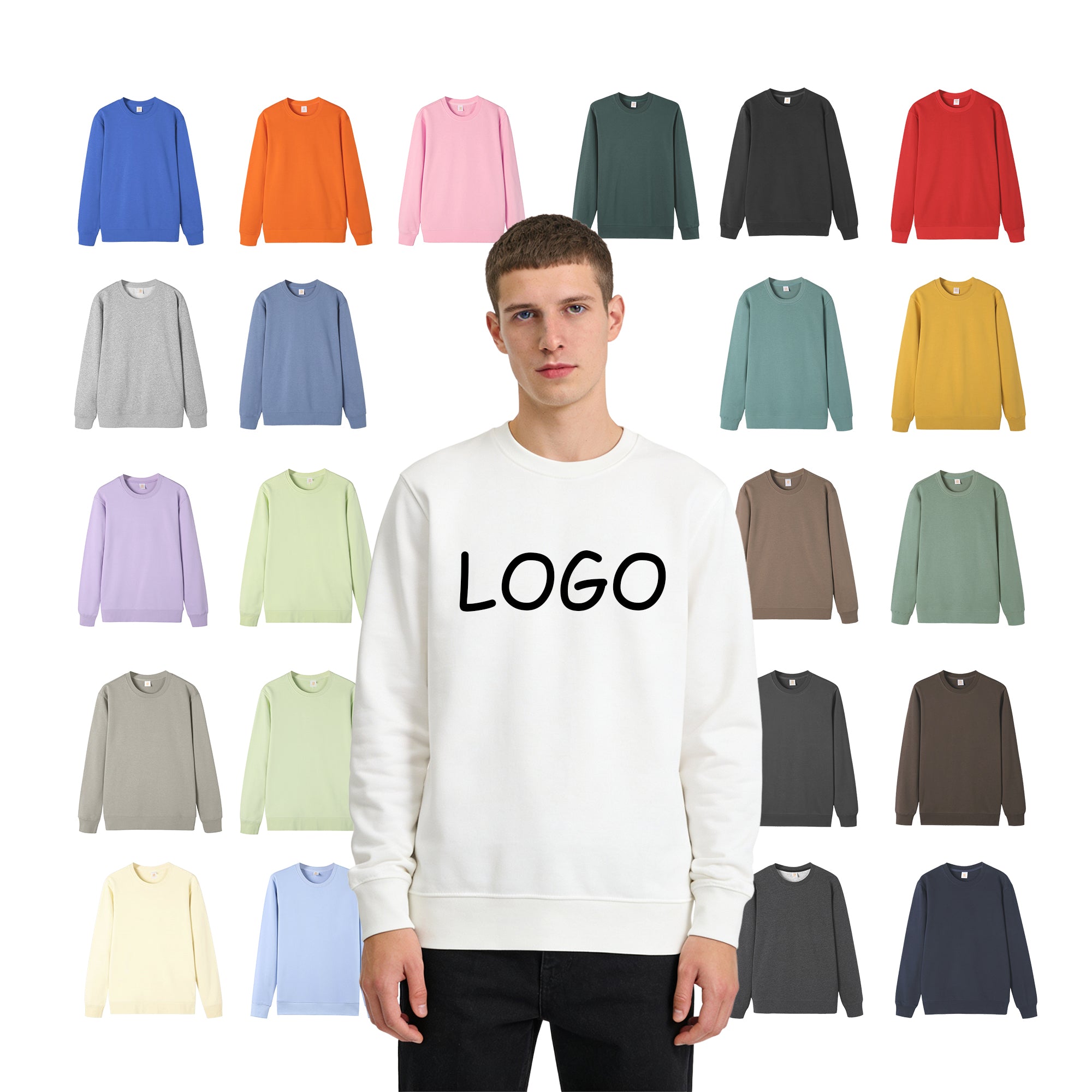 Loose Round Neck Custom Terry Heavyweight Blank Pullover Polyester and Cotton High Quality Screen Printed Hoodie