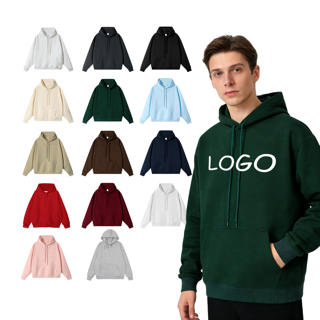 Heavy Cotton Oversized Streetwear Pure Color High Quality Blank Pullover Heavyweight Screen Printed Drop Shoulder Men's Hoodies