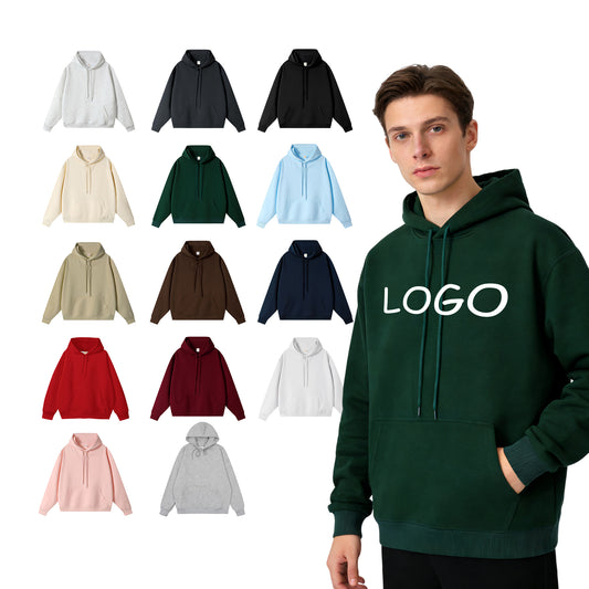 Heavy Cotton Oversized Streetwear Pure Color High Quality Blank Pullover Heavyweight Screen Printed Drop Shoulder Men's Hoodies