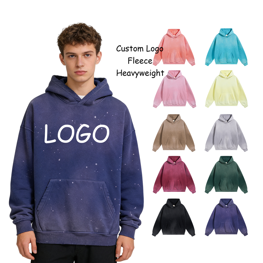 Manufacturer Sweatwear High Unisex Street Pullover Custom Vintage Washed Broken Fleece Heavyweight Wholesale Print Hoodie