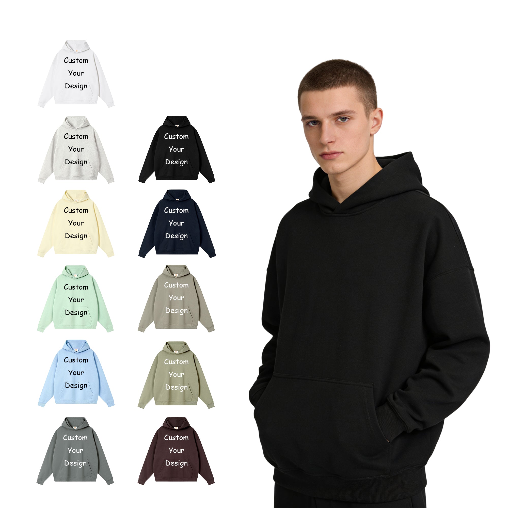 Wholesale Custom French Terry Wireless Drop Shoulder High Quality Blank Distressed Embroidery Hoodis with logo