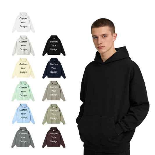 Wholesale Custom French Terry Wireless Drop Shoulder High Quality Blank Distressed Embroidery Hoodis with logo