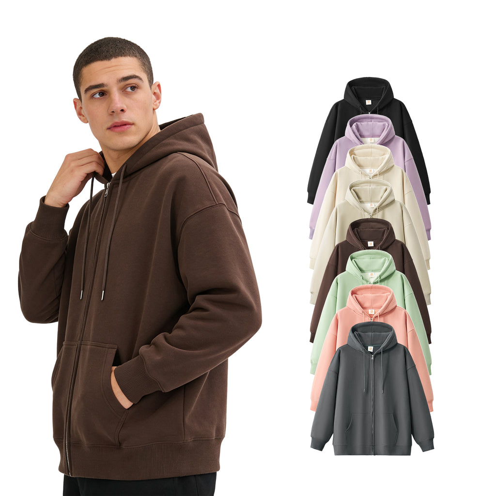 Wholesale High Quality Custom Zip up Fleece High Quality Loose Drop Shoulder Puff Printing Unisex Oversized Blank Hoodie