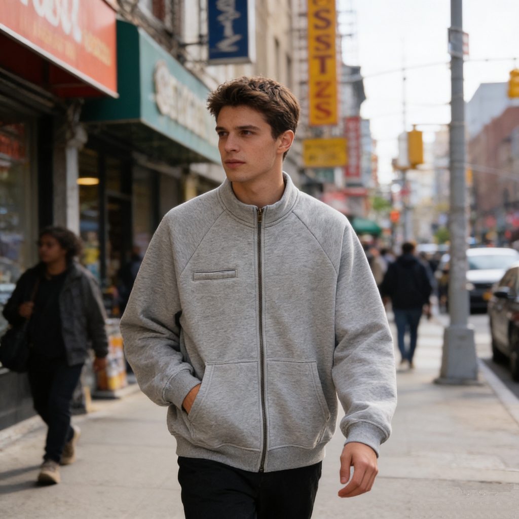 420G Heavyweight Fleece Stand Collar High Quality Blank Custom Zip up Drop Shoulder High Quality Custom Screen Printed Hoodie