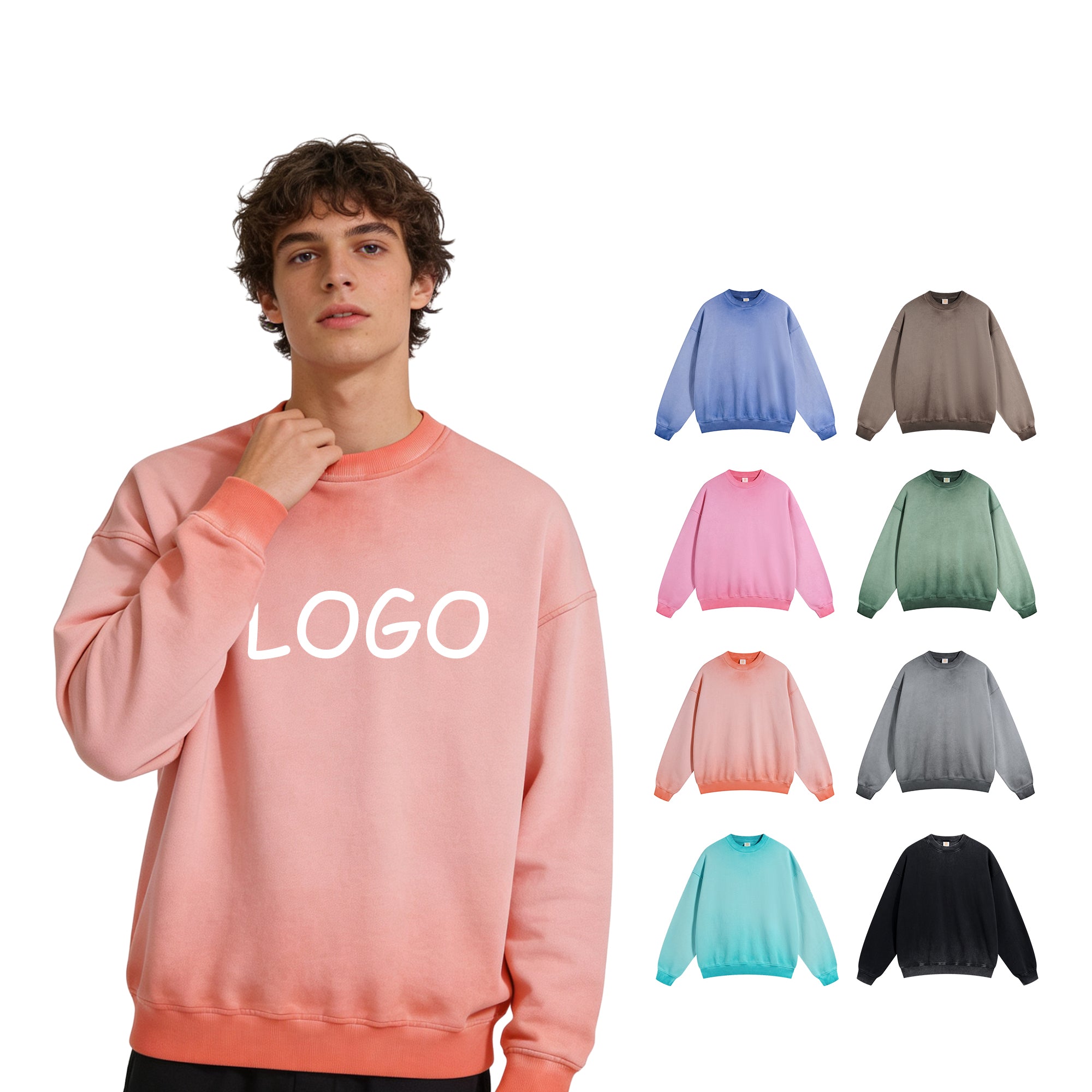 Vintage Custom Round Neck Heavy Cotton Streetwear Washed Heavyweight Drop Shoulder Men's Hoodies & Sweatshirts