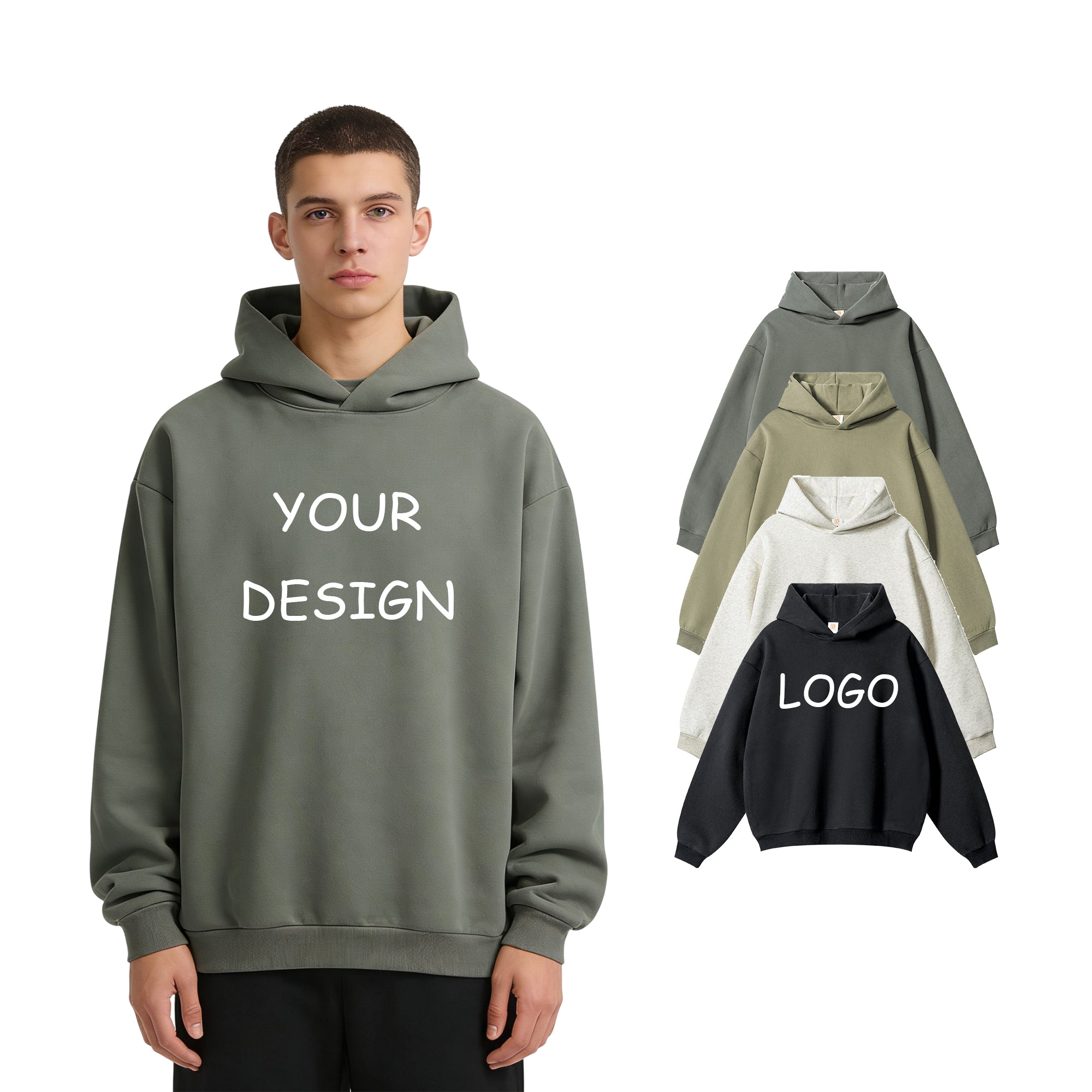 Custom Blank Pullover Pure Color Drop Shoulder Fleece Zip High Quality Polyester and Cotton Wholesale Hoodies