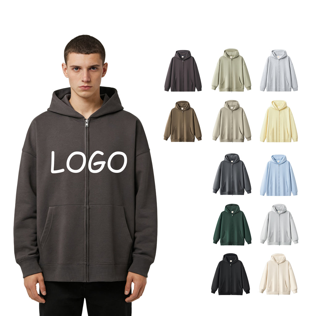 Zip up Heavyweight French Terry Streetwear Pure Color High Quality Blank Polyester and Cotton Hoodie for Men