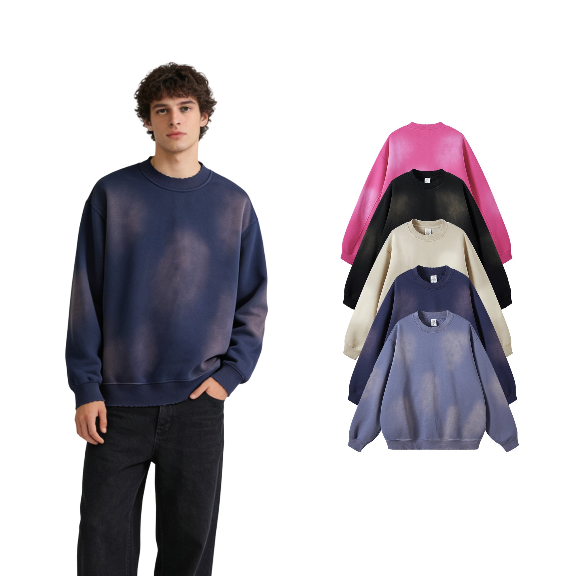 Vintage Custom Fleece Acid Wash High Quality Round Neck Blank Pullover Streetwear Heavyweight Screen Printed Hoodies Wholesale