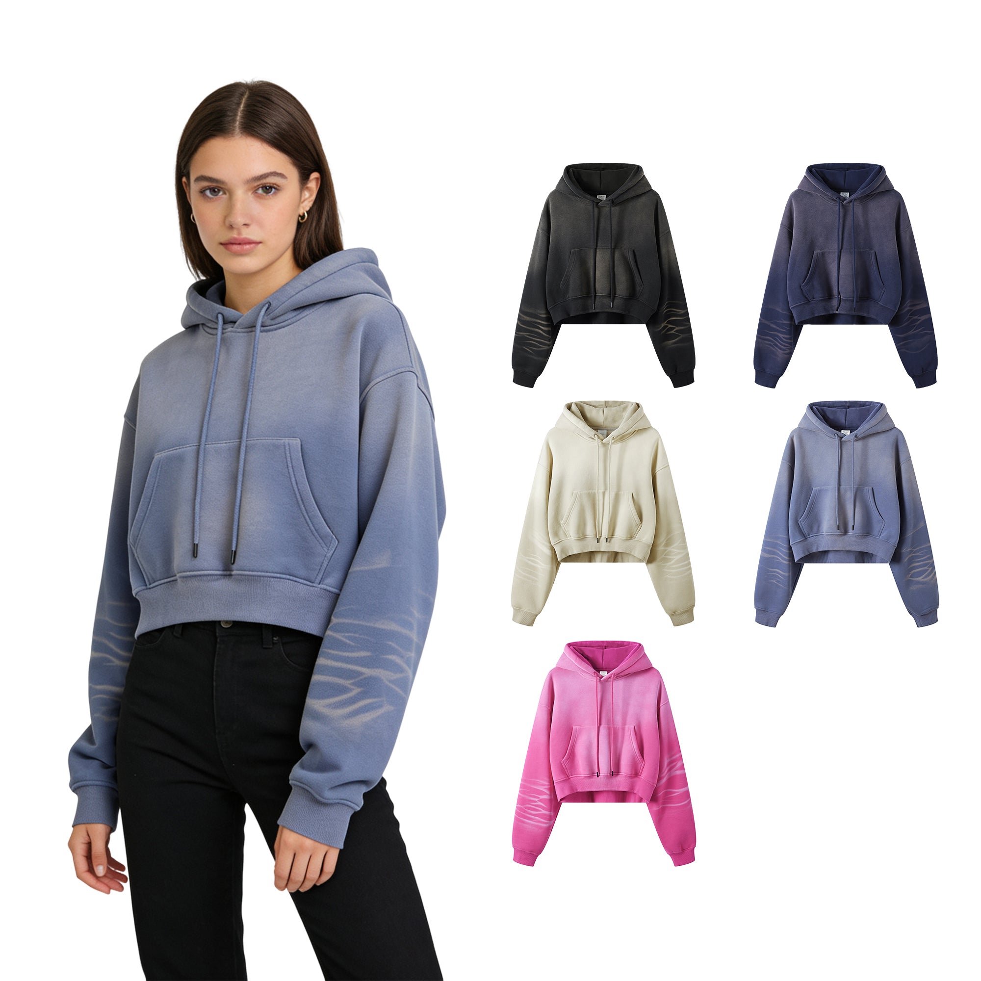 Wholesale Pullover Cropped Fashion Heavyweight Custom Embroidered Blank Acid Wash Streetwear Vintage Hoodie Manufacturers