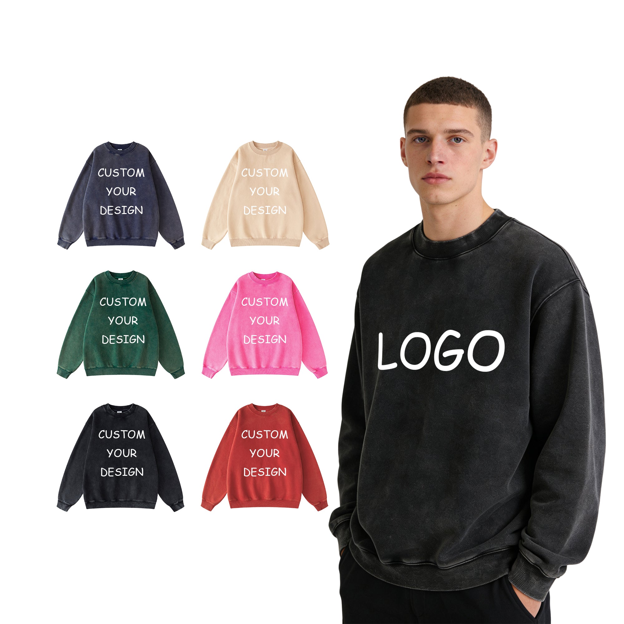 Custom Round Neck Vintage High Quality Fleece Waxing Printing Heavyweight Blank Pullover Drop Shoulder Wholesale Hoodie