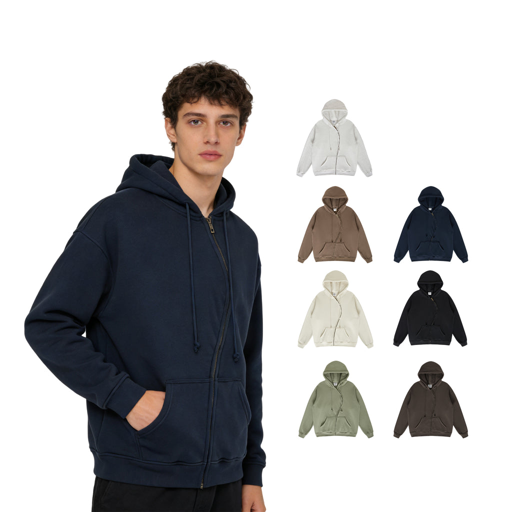 Heavyweight Custom S-shaped Zipper Fleece Loose Boxy Oversized Streetwear Drop Shoulder Fashion Sweaters and Hoodies