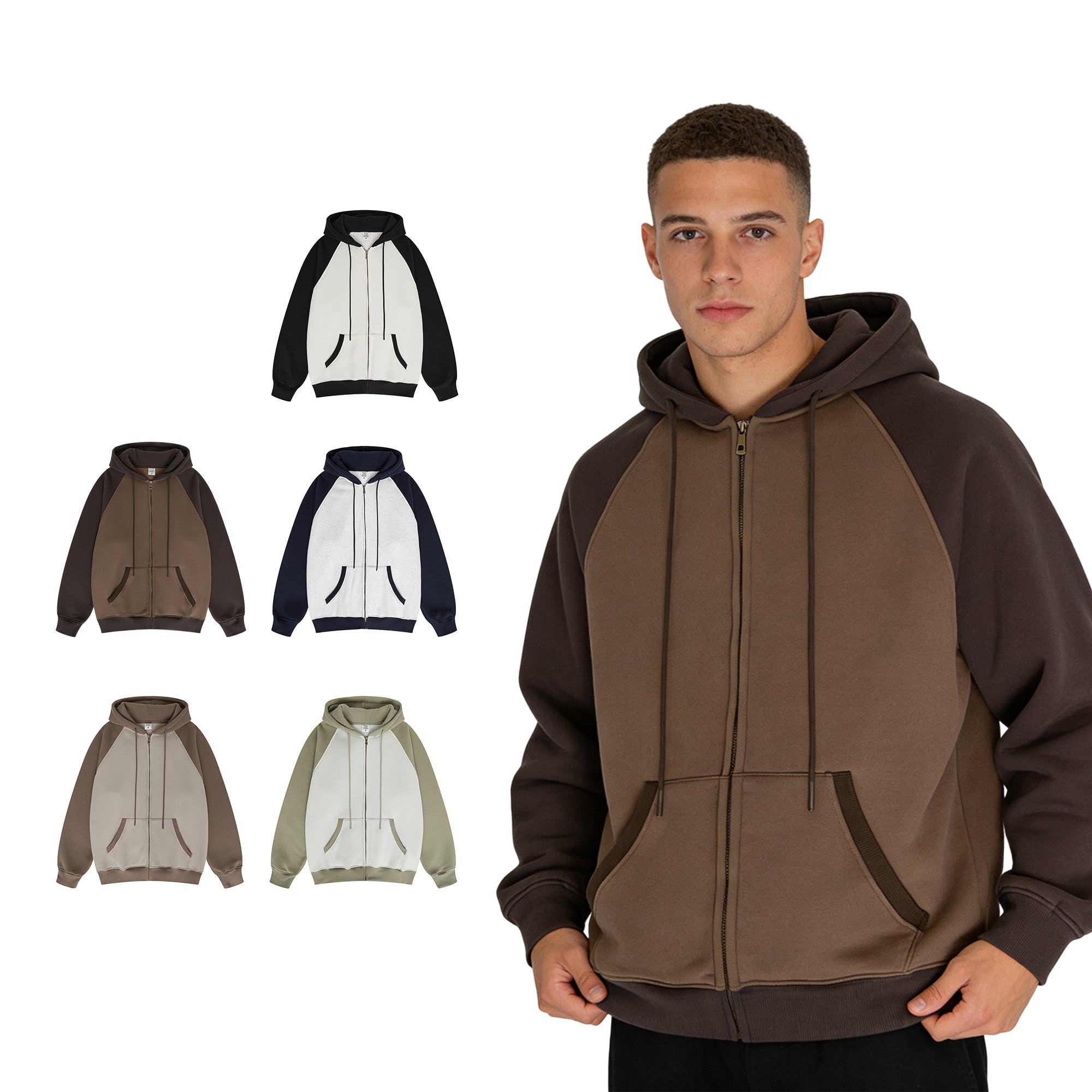Heavyweight Manufacturer Hoodies Boxy Shoulder-crossing Color-blocked Fleece Loose Custom Puff Printing Fashion Hoodies