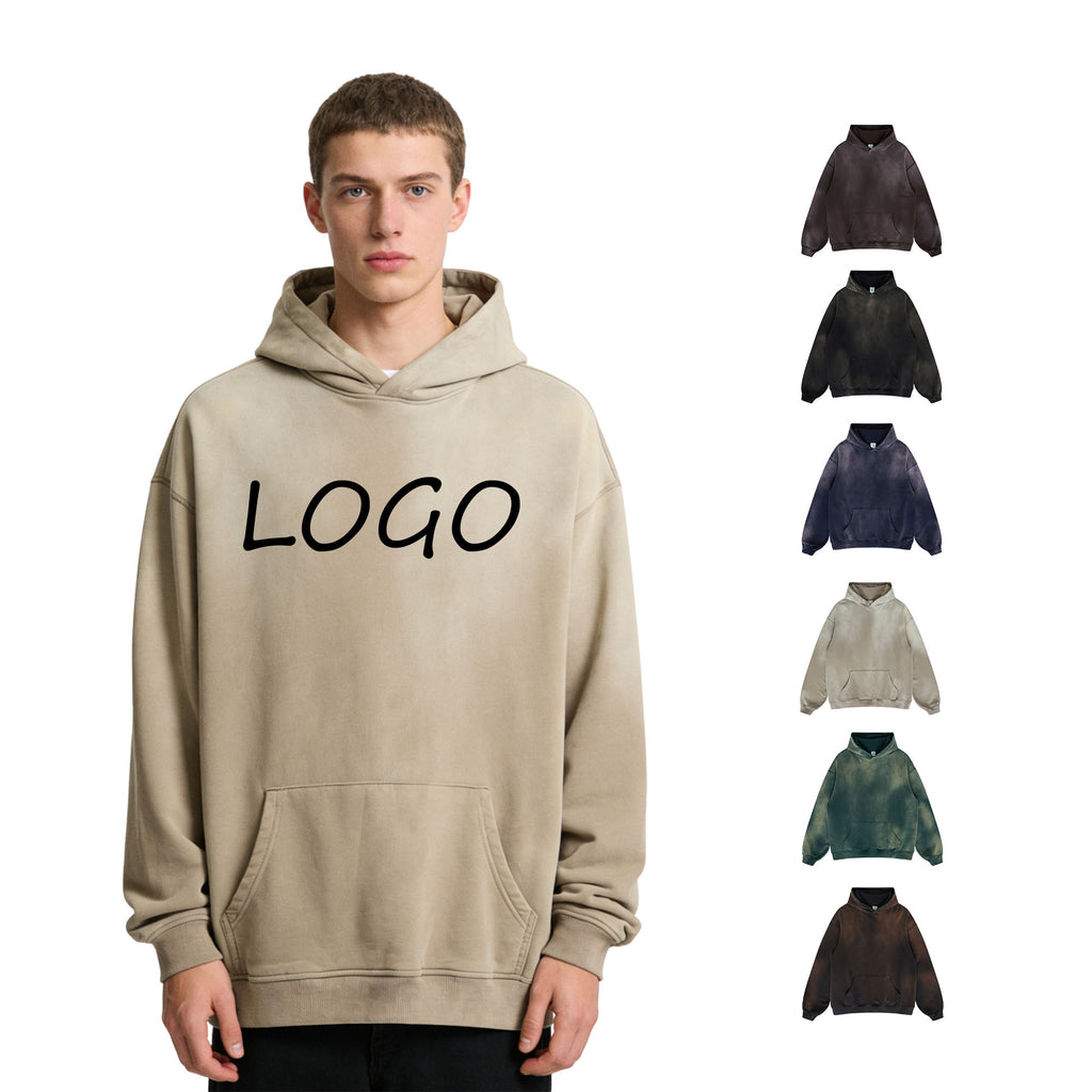 400G Heavyweight Oversized Vintage Custom Wireless Streetwear High Quality Blank Washed Drop Shoulder Puff Printing Hoodie
