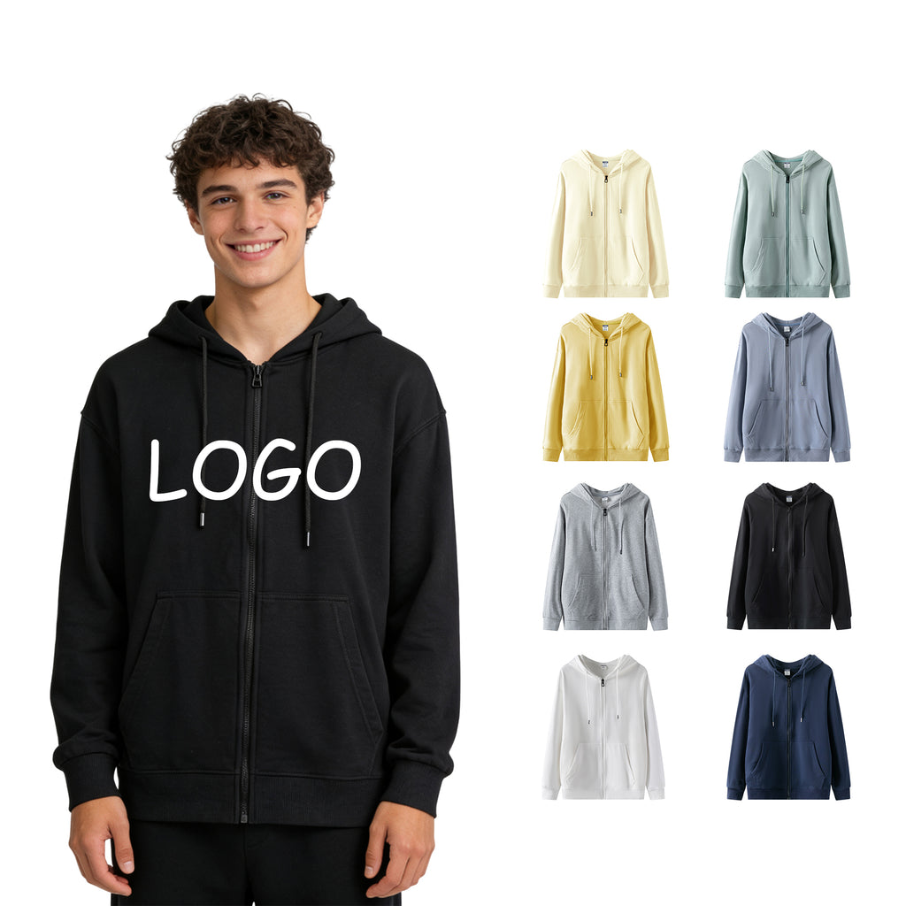 Custom Hoodies logo Plus Size Blank Full Zip French Terry High Quality Pure Color Blank Puff Printing Streetwear Hoodies Men