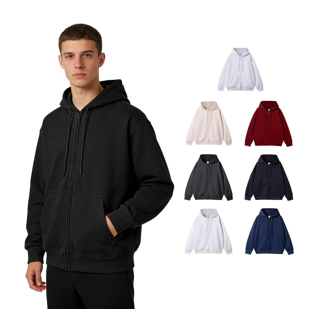 Wholesale Custom Zip up Oversized Drop Shoulder High Quality Puff Printing Unisex Streetwear Fashion Plus Size Men's Hoodie