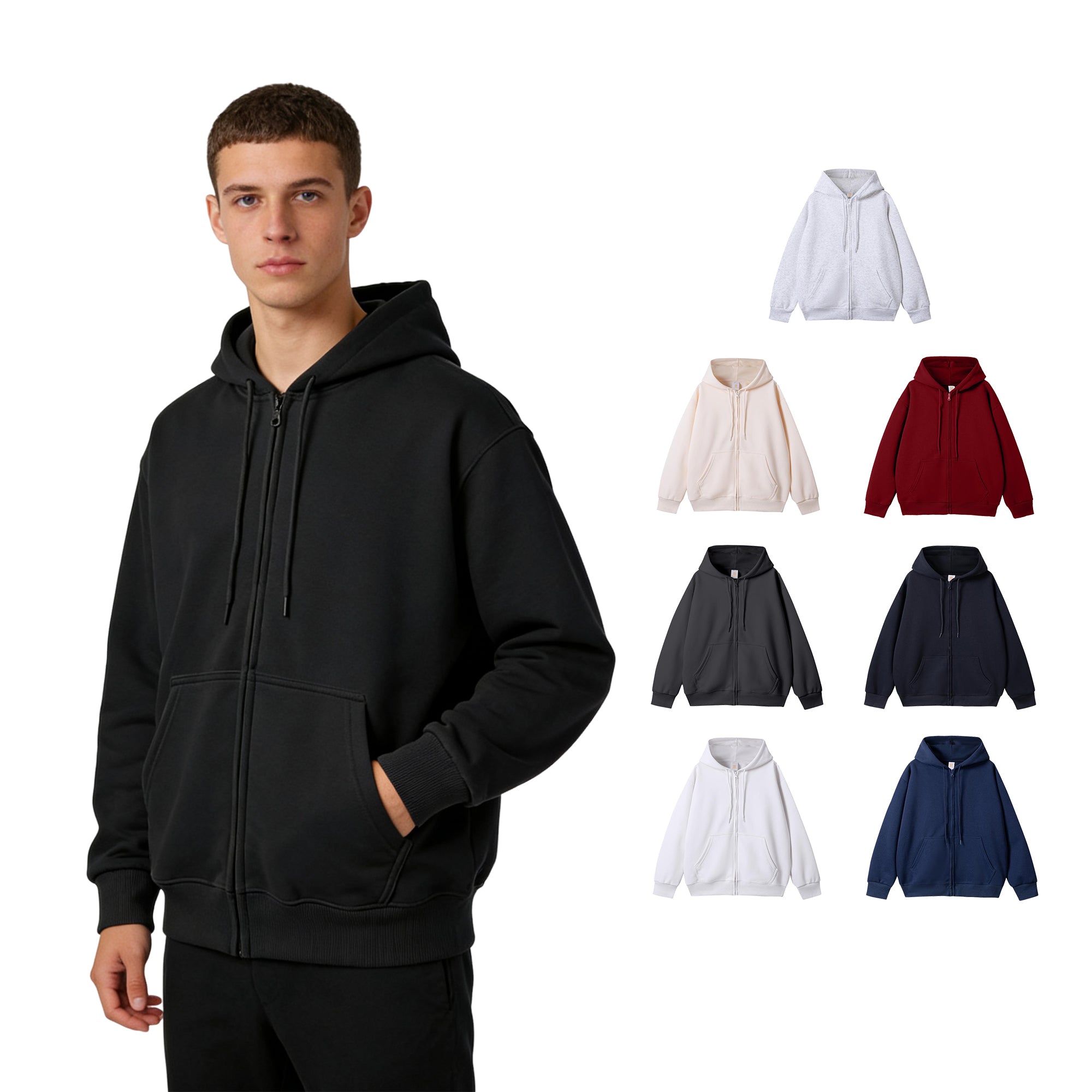 Wholesale Custom Zip up Oversized Drop Shoulder High Quality Puff Printing Unisex Streetwear Fashion Plus Size Men's Hoodie