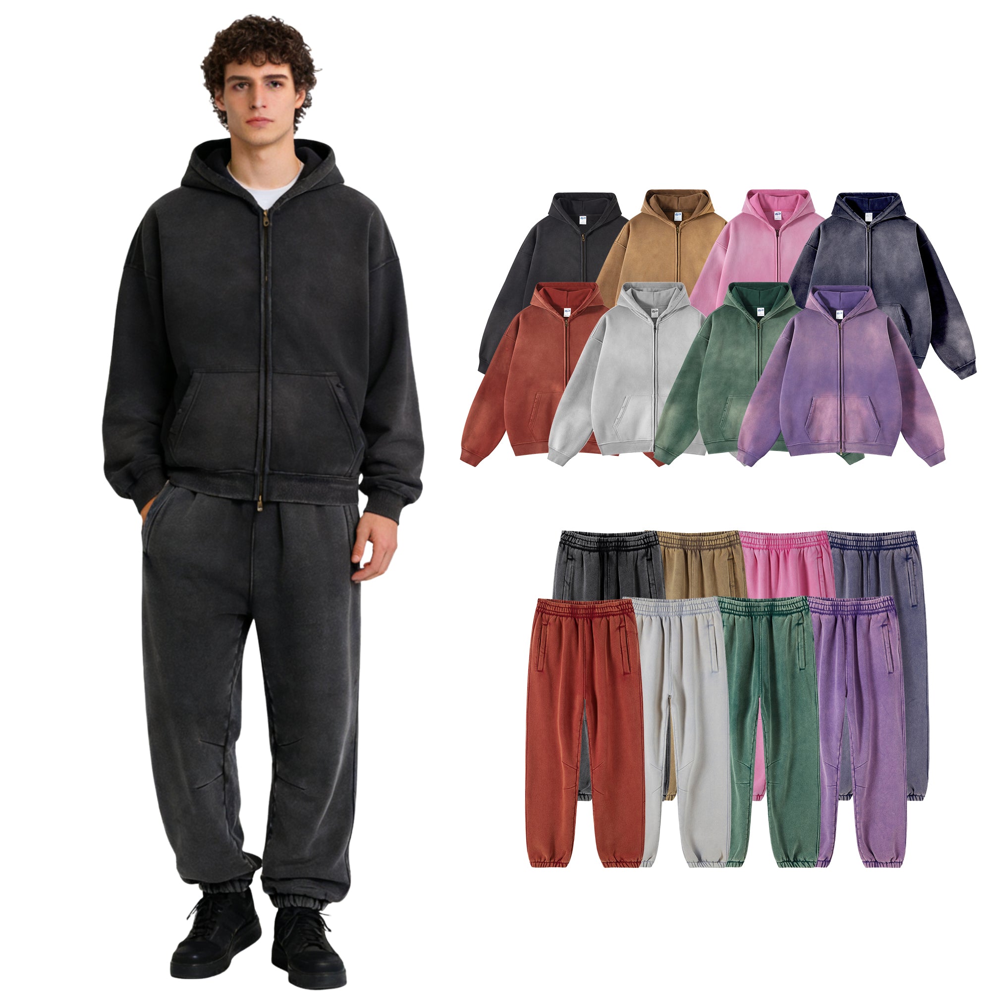Waxing Printing Custom Washed Fleece High Quality Blank Full Zip up Vintage Fashion Hot Sale Puff Printing Streetwear Hoodies