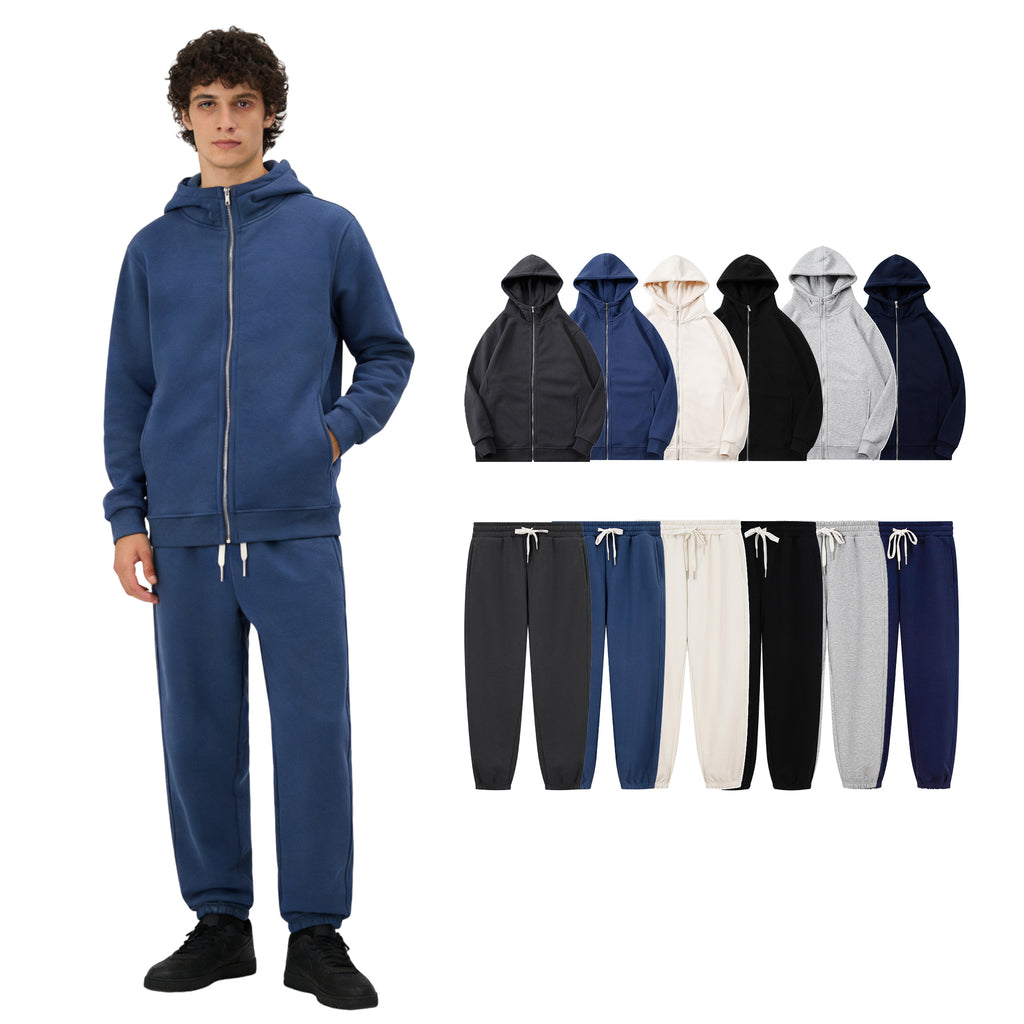 Men's Sweatpants and Hoodie Set Streetwear Blank Full Zip up High Quality Sublimation Heavyweight Oversized Drop Shoulder Hoodie
